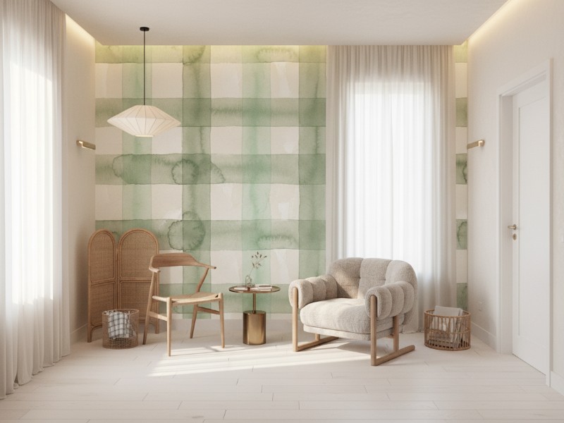 Sage Watercolor Check im Raum