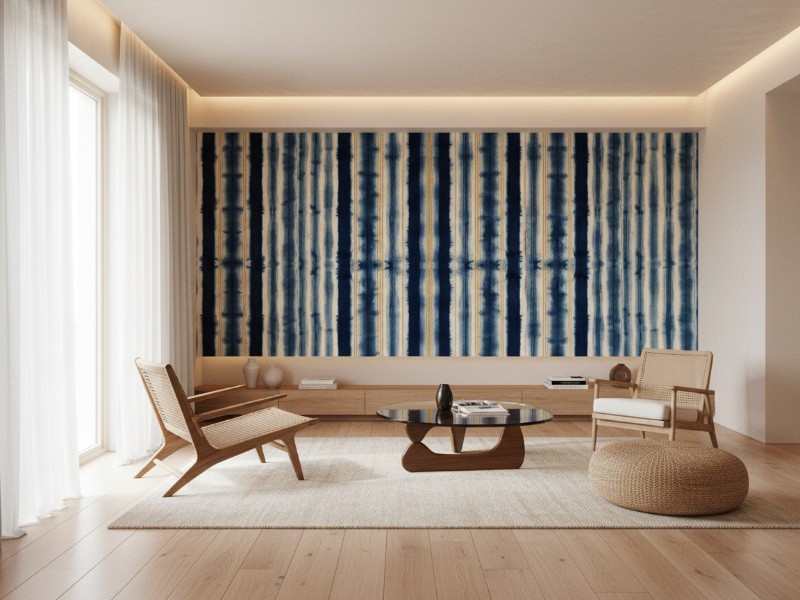Shibori Indigo Rhythm im Raum